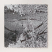 Snowy Winter Creek Tree Reflection Puzzle (Horizontal)