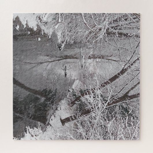 Snowy Winter Creek Tree Reflection Puzzle (Horizontal)