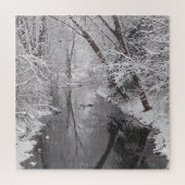 Snowy Winter Creek Tree Reflection Puzzle (Vertical)