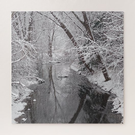 Snowy Winter Creek Tree Reflection Puzzle (Vertical)