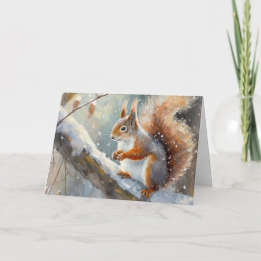 Snowy Winter Eekhoorn Moderne Kunst Kaart (Voorkant)