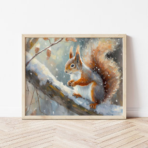 Snowy Winter Eekhoorn Moderne Kunst Poster