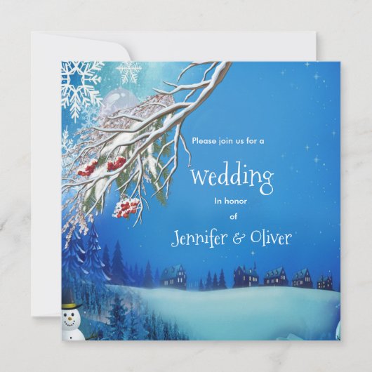 Snowy Winter Fantasy Wedding Invite Kaart (Voorkant)