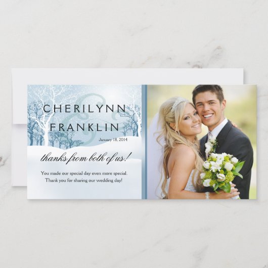 Snowy Winter Foto Dank u ijsblauw Bedankkaart (Voorkant)