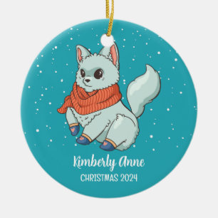 Snowy Winter Holiday Cute Arctic Fox Keramisch Ornament