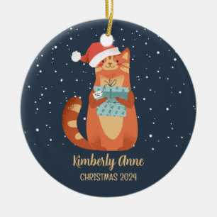 Snowy Winter Holiday Cute Santa Cat Keramisch Ornament