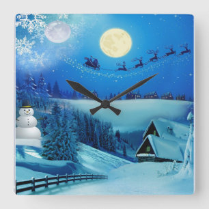 Snowy Winter Holiday Fantasy Vierkante Klok