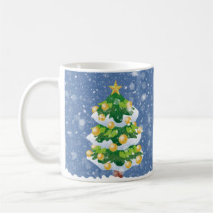 Snowy Winter Kerstboom met gouden versieringen Koffiemok