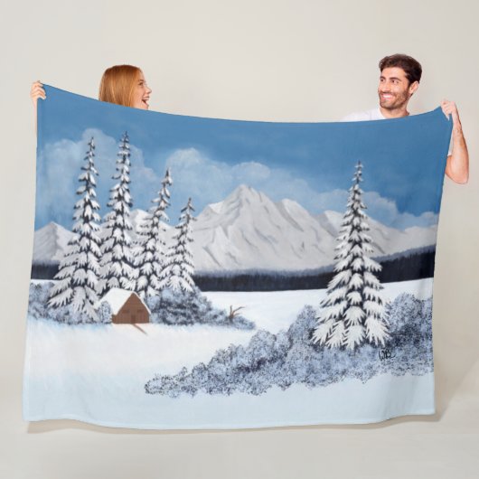 Snowy Winter Large Fleece Blanket (In situ)