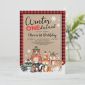 Snowy Winter ONEderland Woodland Forest Birthday Kaart (Staand voorkant)
