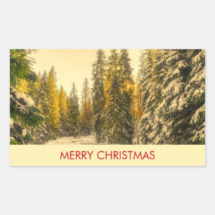 Snowy Winter Path met Pine Trees Kerstmis Rechthoekige Sticker