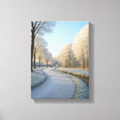 Snowy Winter Pathway met Frosty Trees Canvas Afdruk (Voorkant)