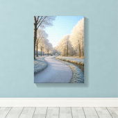 Snowy Winter Pathway met Frosty Trees Canvas Afdruk (Insitu (Houten vloer))
