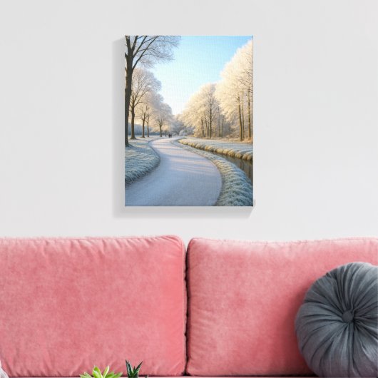 Snowy Winter Pathway met Frosty Trees Canvas Afdruk (Insitu (Woonkamer))