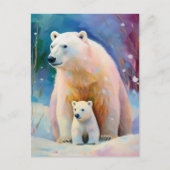 Snowy Winter Polar Bears Modern Art Briefkaart (Voorkant)