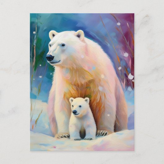 Snowy Winter Polar Bears Modern Art Briefkaart (Voorkant)