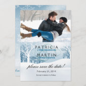 Snowy Winter Save the Date Foto - ijsblauw (Voorkant / Achterkant)