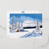 Snowy Winter Silver Foil Christmas Briefkaart (Voorkant / Achterkant)