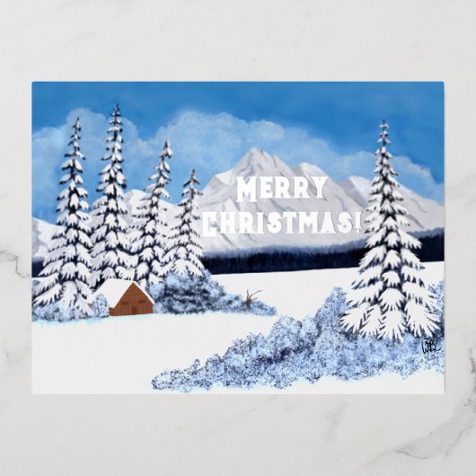 Snowy Winter Silver Foil Christmas Briefkaart (Voorkant)