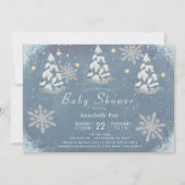 Snowy Winter Silver Snowflake Trees Baby shower Kaart (Voorkant)