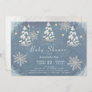 Snowy Winter Silver Snowflake Trees Baby shower Kaart