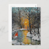 Snowy winter sunset forest landscape met robin feestdagenkaart (Voorkant / Achterkant)