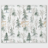 Snowy Winter Trees Pattern Gold Typografie Cadeaupapier (Vlak)