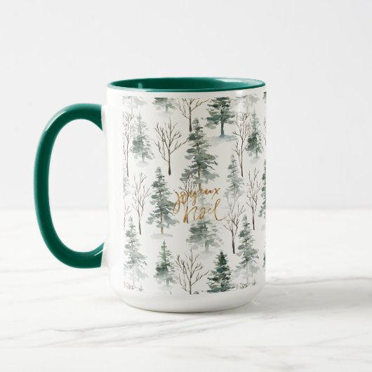 Snowy Winter Trees Pattern Gold Typografie Mok (Links)