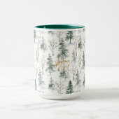 Snowy Winter Trees Pattern Gold Typografie Mok (Midden)