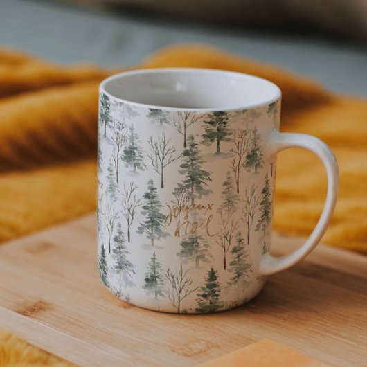Snowy Winter Trees Pattern Gold Typografie Mok