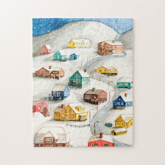 Snowy Winter Village Art Legpuzzel (Verticaal)
