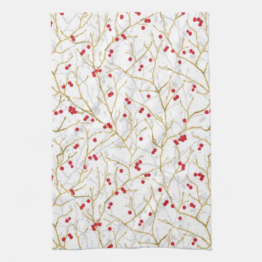 Snowy Winterberries Kerstmis Coördineren Theedoek (Verticaal)
