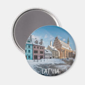 Snowy wintercentrum in Riga, Letland Magneet (Voorkant / Achterkant)