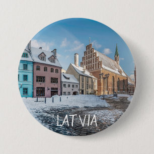 Snowy wintercentrum in Riga, Letland Ronde Button 7,6 Cm