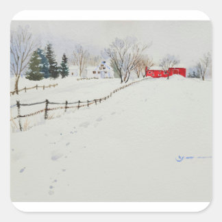 Snowy winterlandschap waterverf sticker