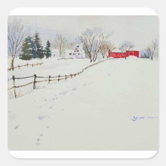 Snowy winterlandschap waterverf sticker (Voorkant)
