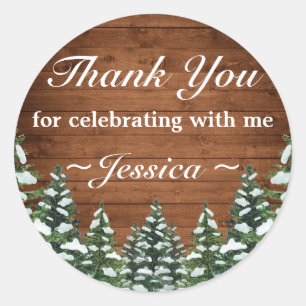 Snowy Wood Forest Country Pine Verjaardag Dank u Ronde Sticker
