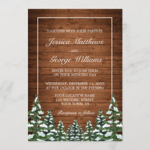 Snowy Wood & Forest Country Pine Wedding Kaart
