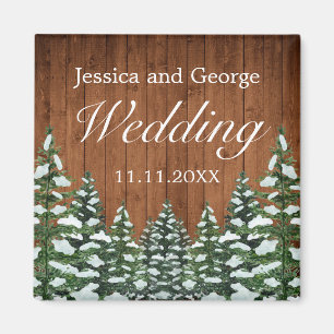Snowy Wood & Forest Country Pine Wedding Magneet