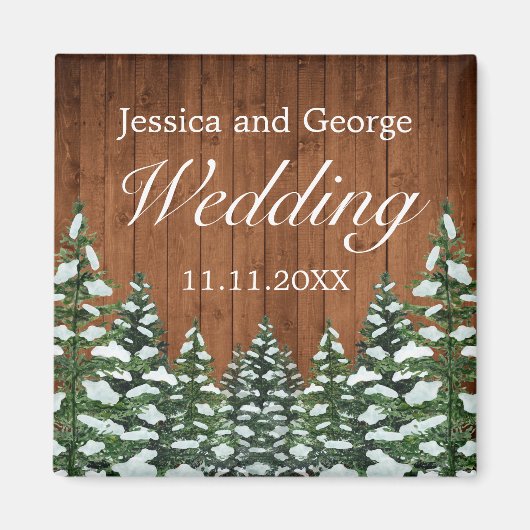 Snowy Wood & Forest Country Pine Wedding Magneet (Voorkant)