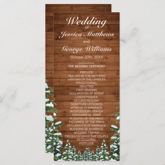 Snowy Wood & Forest Country Pine Wedding Programma (Voorkant / Achterkant)