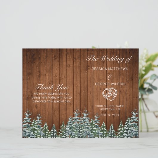 Snowy Wood & Forest Country Pine Wedding Programme (Debout devant)