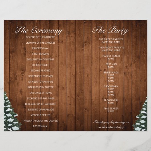 Snowy Wood & Forest Country Pine Wedding Programme (Dos)