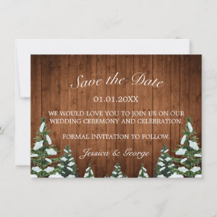 Snowy Wood & Forest Country Pine Wedding Save The Date