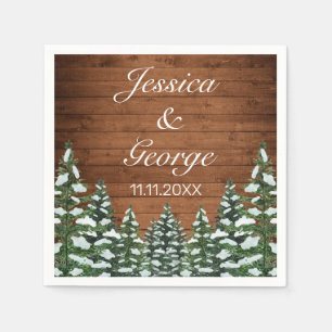Snowy Wood & Forest Country Pine Wedding Servet
