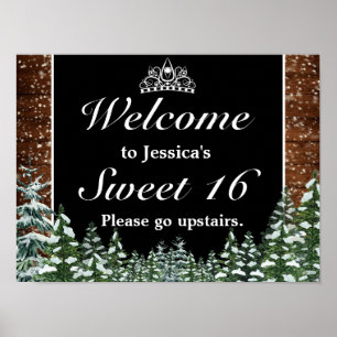 Snowy Wood & Forest Tiara Sweet 16 Welkomstteken Poster