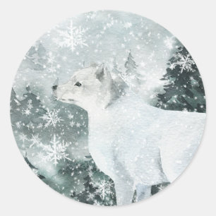 Snowy Woodland Mountain Forest Arctic Fox Ronde Sticker