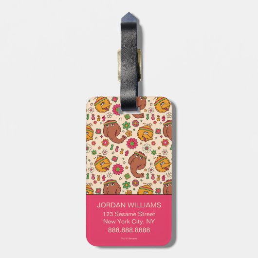 Snuffleupagus en Big Bird Groovy Flower Pattern Bagagelabel (Achterkant verticaal)