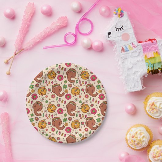Snuffleupagus en Big Bird Groovy Flower Pattern Papieren Bordje (Feest)