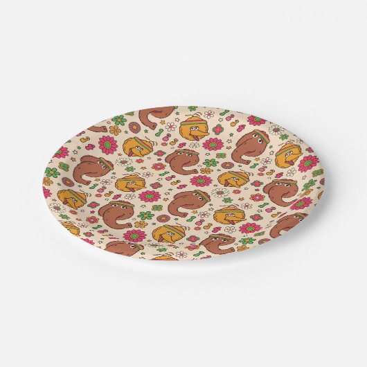 Snuffleupagus en Big Bird Groovy Flower Pattern Papieren Bordje (Gekanteld)